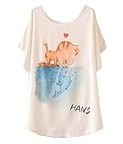 Women's Loose Short Sleeve Cat Kiss Fish Print T-shirt Top