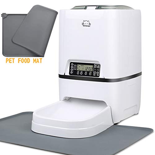 6.5L Pet Feeder,Automatic Cat Feeder Mat Set | Timed Programmable Auto Pet Dog Food Dispenser Feeder for Kitten Puppy – Portion Control Up to 4 Meals/Day,Voice Recording,Battery and Plug-in Power(Mat)