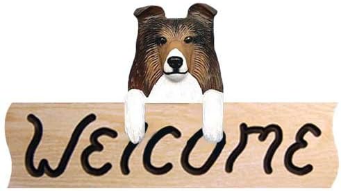 Shetland Sheepdog SABLE Welcome Sign OAK