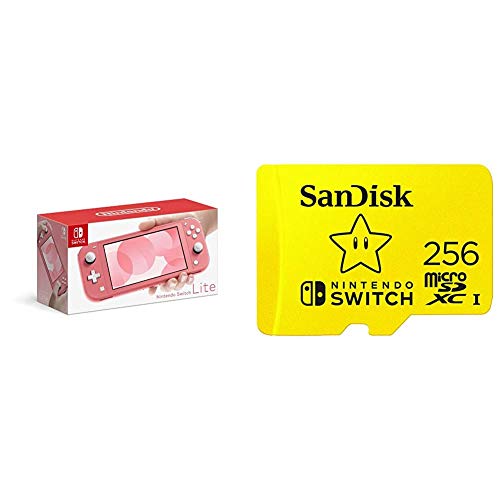 Nintendo Switch Lite Coral with SanDisk 256GB MicroSDXC UHSI Card