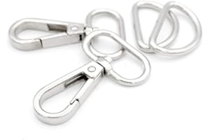 CRAFTMEMORE 10 Sets Silver Snap Hooks Lobster Clasp Swivel Push Gate Fashion Clips with D Rings Craft FSD1 (1 Inch)