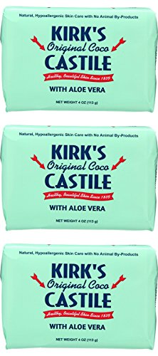 Kirk's Aloe Vera Original Coco Castile Bar Soap (Pack of 3) with Pure Botanical Coconut Oil and Aloe Vera Leaf Juice, Vegan and Cruelty-free, Hypoallergenic and Biodegradable, 4 oz.