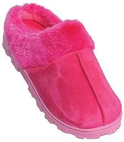 WOMEN'S FAUX SHEARLING HOUSE SLIPPERS - BLACK BROWN FUCHSIA - INDOOR / OUTDOOR SLIP-ONS (Medium (7-8), Fuchsia)