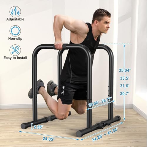 Adjustable Dip Bar Station, Heavy Duty Parallette & Parallel Bars, 400LBS Stable Dip Stands for Home Gym, Calisthenics & Upper Body Workout Equipment