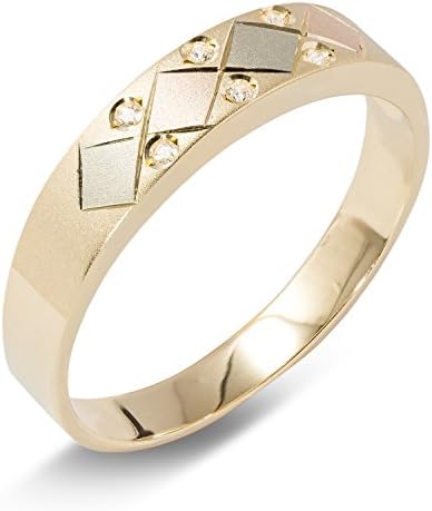 Ioka Jewelry - 5MM Solid 14K Tri Color Gold Mens Wedding Ring with Cubic Zirconia CZ Stones on Band - Size 11
