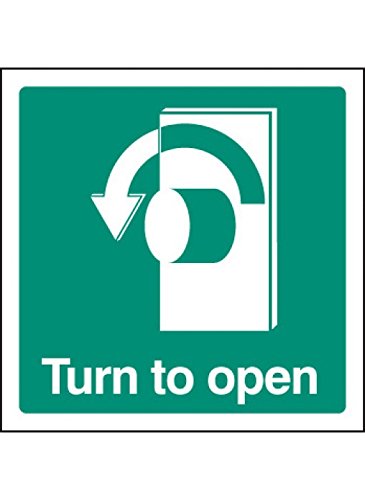 Caledonia Signs 12034F Turn to Open- Left Sign, Rigid Plastic, F: 200 mm x 200 mm