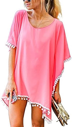 Garsumiss Women Chiffon Tassel Swimsuit Cover up Beach Bikini Stylish Bathing Suit