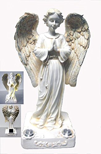 Decorative Outdoor Solar Powered Praying Angel Statue with 2 Yellow LED Lights.