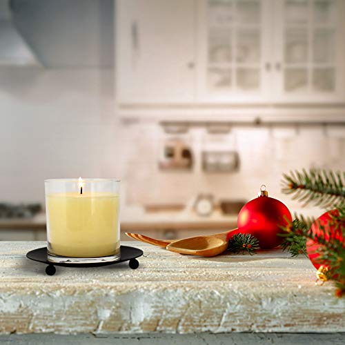 gbHome GH-6833A8 Iron Plate Candle Holder, Black, Decorative Iron Pillar Candle Holder, Set of 8, 4.75 inches D x .7 inches H, Pedestal Candle Stand for LED & Wax Candles, Incense Cones, Spa, Weddings