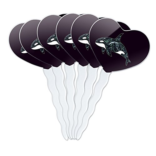 Graphics and More Killer Whale Orca with Waves Heart Love Cupcake Picks Toppers Decoration Set of 6