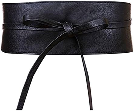 Womens Faux Leather Wide Cinch Belt Waistband Lace Up Wrap Around Obi Bowknot