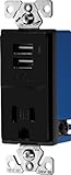 Eaton TR7740BK Combination USB Charger with Tamper Resistant Receptacle, 2-Pole, 3-Wire Grounding, Black