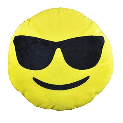 MagicBlizz Cool Dude Smiley Emoji Stitched Yellow Plush Cushions (30 cm)
