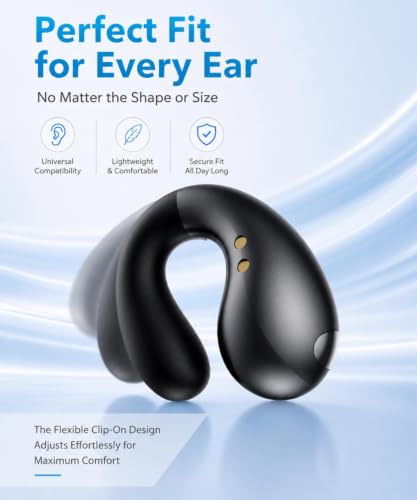 Boytond Ultra Open Ear Earbuds - Comfortable Clip-On Bone Conduction Earbuds, Over-The-Ear Open Headphones with Waterproof Build for Running, Gym Workouts, and Outdoor Sports, Obsidian Black