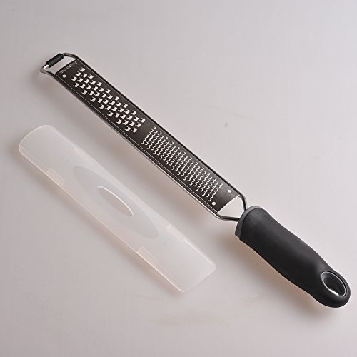 Wide Citrus Lemon Zester and Kitchen Cheese Grater 18/8 Stainless Steel Slicer for Ginger, Garlic, Nutmeg, Chocolate, Vegetables, Fruits Razor Sharp Blade - Colorfull Ergonomic Handle Color Black - Thumbnail 4