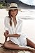 Women's Cotton Beachwear Bikini Swimwear Beach Club V-neck Sexy Perspective Cover Up Skirt Bathing suit, Cream-shirt, One Size