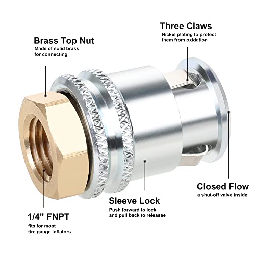 Hromee Lock On Air Chuck, Heavy Duty Closed Flow Tire Chuck, 1/4" FNPT