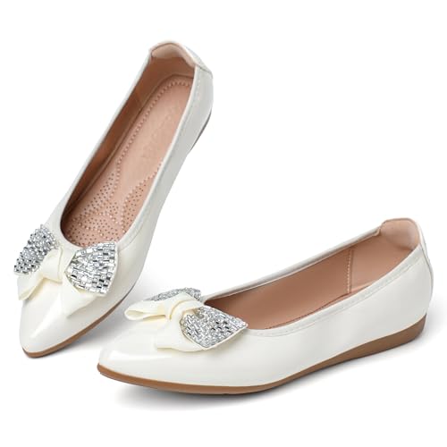 Flats for Women Pointed Toe Bowknot Ballet Dressy Flat Shoes ,White,11 at Amazon