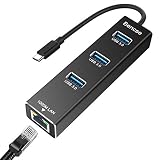 BENCSE USB C to Ethernet Adapter, Type C to 3 USB 3.0 Ports, RJ45 Gigabit Network Hub, 10/100/1000 Mbps, Compatible with MacBook Pro 2019/2018/2017 and Other Type C Laptops, Black