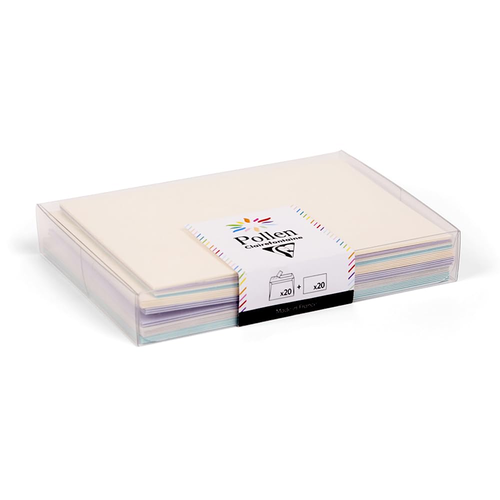 Clairefontaine 20919C Set of 20 Envelopes 20 Birth Cards Envelopes Format C6 11,4x16,2cm Cards Format 11x15,5cm Correspondence Pollen Birth Theme 4 Colours