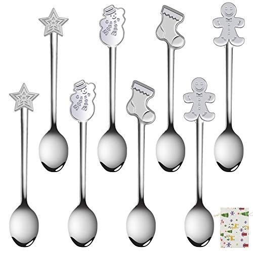 URATOT 8 Pieces Stainless Steel Christmas Gift Spoons Coffee Tea Dessert Mixing Spoons Christmas Stocking Fillers (8)