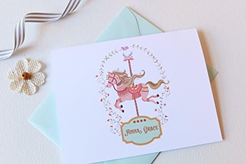 Carousel Birthday Cards, Carousel Birthday Party Thank You Cards, Carousel Baby Shower Thank You Cards, Set of 10 Folded Note Cards and Envelopes