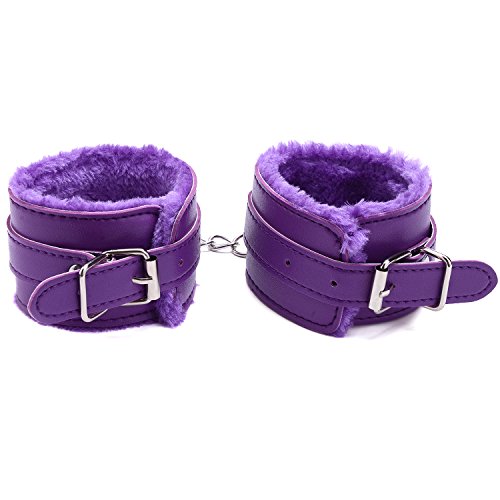 Catata 1 Pair Adjustable PU Fur Handcuffs Bracelets BDSM Party Supplies Love Restraint Costume Purple - Image 2