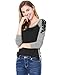 Allegra K Women's Floral Embroidery Color Block Raglan Sleeve T Shirt Grey L (US 14)