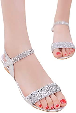 ERLOU Spring-Summer Women Ladies Elastic Band Bling Med High-Heel Sandals Slippers Casual Shoes Fashion 2019❤