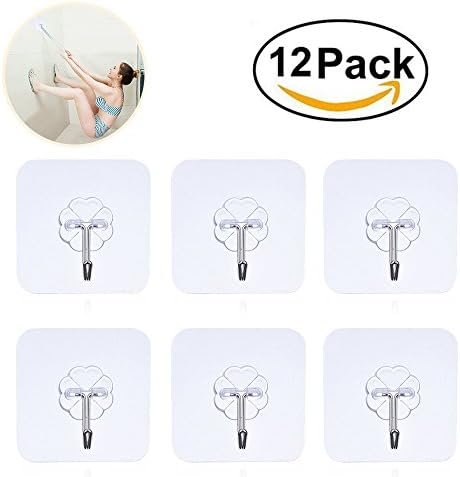 Hooks Heavy Duty Hooks - 12 Packs 22Lbs command Hooks Utility Hooks Heavy Duty Wall Hooks Waterproof Reusable Seamless Sticky Hook For Bathroom Kitchen Wall Door Ceiling And More