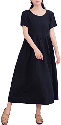 LifeShow Women's Casual Loose Tunic Summer Long Maxi Linen Dresses With Pockets