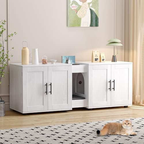 Cat Litter Box Enclosure for 2 Cats, Litter Box Furniture Hidden with Double Ro…
