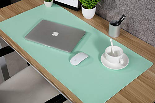 Practical Office Desk Pad Protector, Mint Green - Sky Blue Double-Sided Desk Mat – 31.5" x15.7" PU Leather Computer Pad Comfortable Writing Surface Desk Accessories for Women - Office/Home Décor