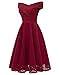 Aibwet Women's Off Shoulder A-Line Knee Length Floral Cocktail Elegant Vintage 1950s Style Bridesmaid Sleeveless Evening Prom Formal Swing Dress (L,Wine Red_1)