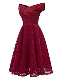 IHouse - Vestido de cóctel para mujer, estilo vintage, con encaje floral, sin hombros