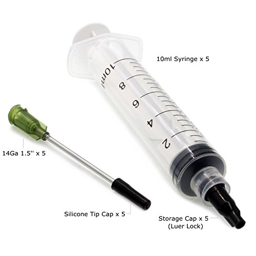 BSTEAN 10ml Syringes 14Ga 1.5'' Blunt Tip Needle Storage Caps - Glue Applicator, Oil Dispensing (Pack of 5)