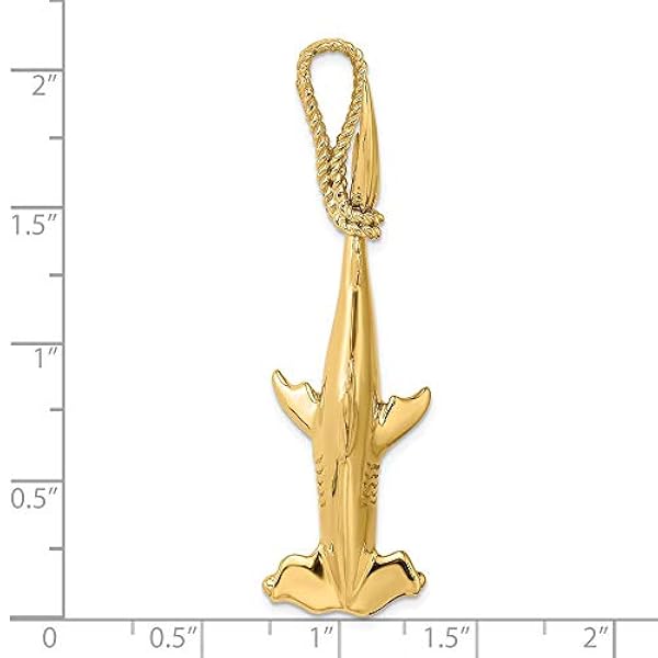 Ryan Jonathan Fine Jewelry 14k Yellow Gold 3 D Hammerhead Shark With Rope Bail Charm Pendant