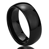 8MM Titanium Mens Womens Rings Black High Polished Classy Domed Comfort Fit Wedding Bands