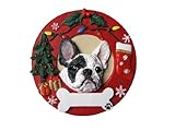 French Bulldog Christmas Ornament Black and White Wreath Shaped Easily Personalized Holiday Decoration Unique French Bulldog Lover Gifts