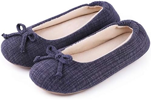 Cozy Niche Women’s Comfort Stripe Knitted Ballerina Style Shoes, Memory Foam House Slippers with Coral Velvet Lining