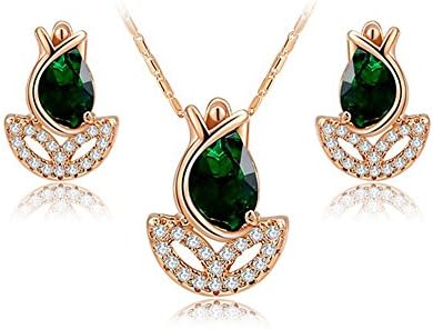 O4U Elegant Green Tulip AAA Zircon Rose Gold Plated Necklace Earrings Set(green)