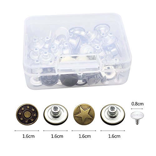 Yotako 40x 12mm Jeans Button Tack Buttons Metal Replacement Kit + 40x 12mm Metal No Sewing Popper Button Snap Fasteners Kit For Leather Clothing Wallet