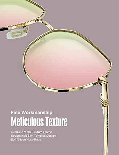 LUENX Women Sunglasses Polygon Round Square Polarized - Gold Frame Gold Temple Mirrored Driving uv 400 Protection 58 MM(Pink)