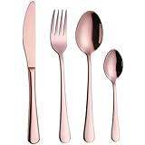 Exzact WF944 Premium 18/10 Stainless Steel 16 PCS Cutlery Flatware Set - 4 x Forks, 4 x Dinner Knives, 4 x Dinner Spoons, 4 x Teaspoons – Service for 4 (Rose Golden / Copper Effect)
