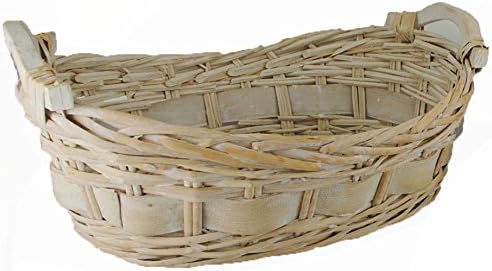 TOPOT Split willow/woodchip basket with wooden Ear Handles White Wash Finish (14L"x9W"x5.5H")