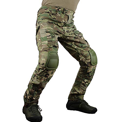 zuoxiangru Men's Multicam Tactical Pants Multi-Pockets Military Camo Outdoor Airsoft Combat Hunting Pants with Knee Pads (CP, US M=Tag 34)