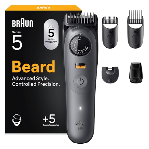 Recortadora De Barba Hombre Series 5 BT5525, Gris - Barbero Recargable Resistente Al Agua, +5 Accesorios De Afeitado, 120 Min De Autonomía, 40 Longitudes, Lámina Ultra Afilada