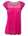 Doublju Women Shirring Details Loose Fit Short Flare Sleeve Top with Race Point