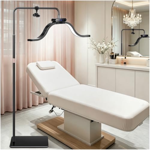 yAyusi Cloud Floor Eyelash Lamp with Phone Holder, Foldable Retractable Eyelash Extension Lamp, LED Beauty Ring Light Dimmable for Skin Care/Tattoos (Black)