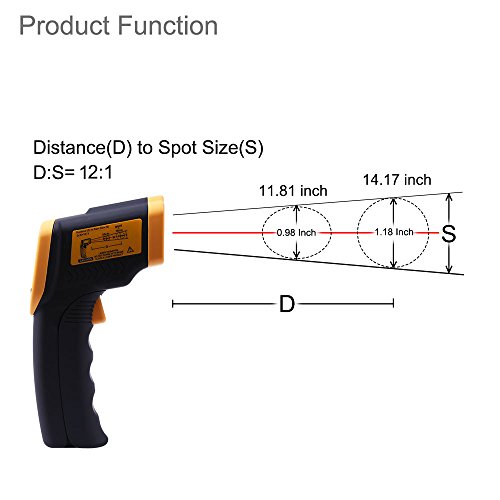KT THERMO Infrared Thermometer Non-contact Digital Laser Thermometer gun -58~716â„‰ (-50~380â„ƒ), Yellow and Black,DT83800